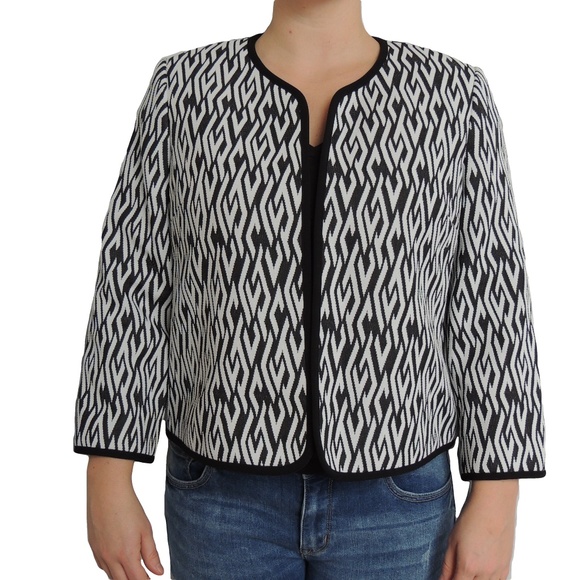 KASPER Black & White Collarless Blazer 14 - Picture 2 of 6